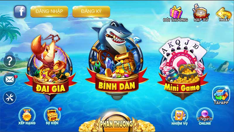 nhiều phòng chơi game trong Game bắn cá online 4 người chơi